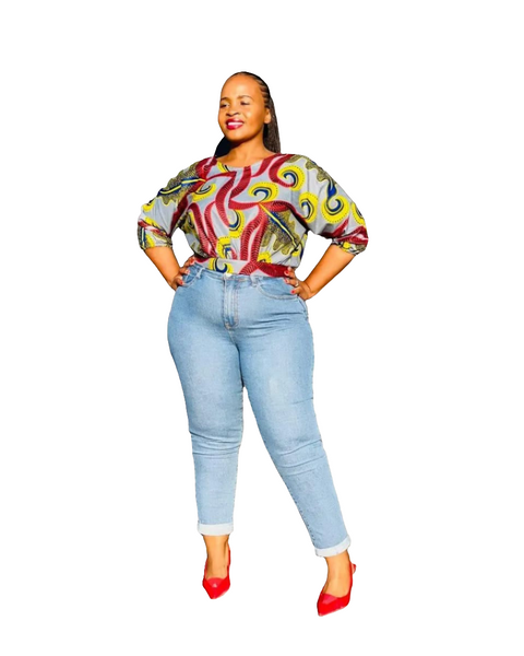 T9.1 Waist Gathered Crop Top - Multicolored African print