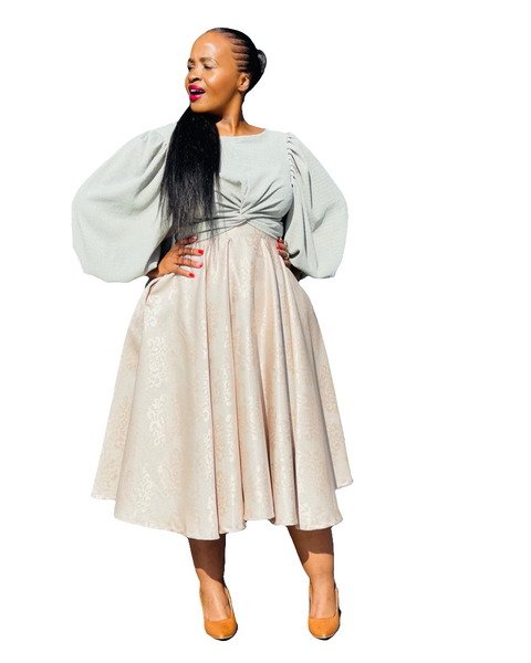 S6.1 Full Circle A-line Midi Skirt Swing - Beige