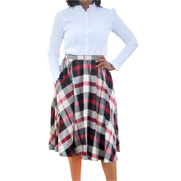 S2.1 A-line Flair Skirt - Red Yarn Dyed Checks