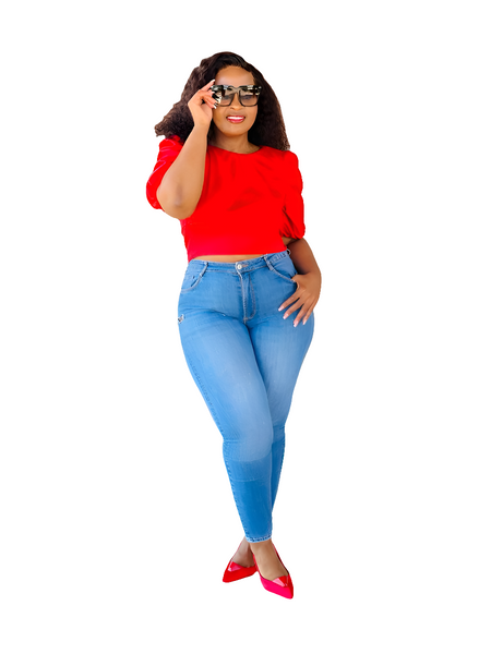 T7.1 Open Back Crop Blouse - Red