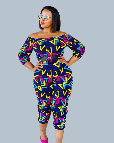 JS1.3 Elastic neck Jump Suit - African print multicolored