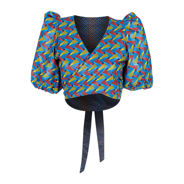 T5.1 Reversible Cropped Wrap Top - Shweshwe print