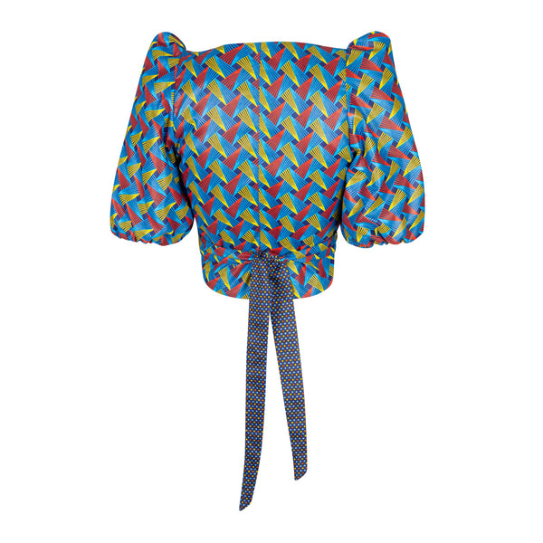 T5.1 Reversible Cropped Wrap Top - Shweshwe print