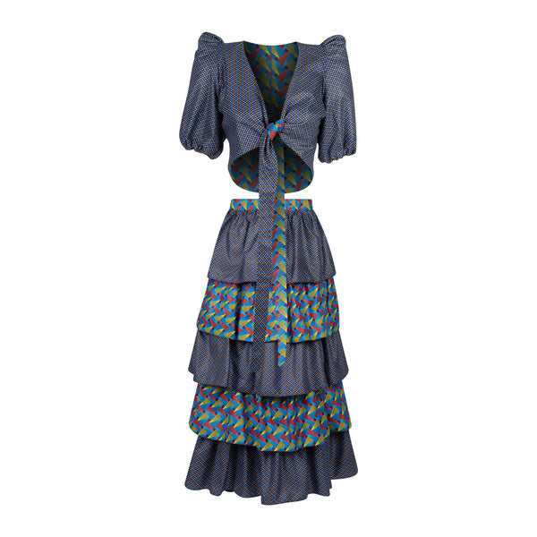 T5.1 Reversible Cropped Wrap Top - Shweshwe print