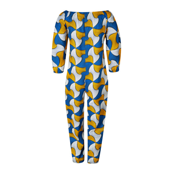 JS1.1 Elastic neck Jump Suit - African print blue
