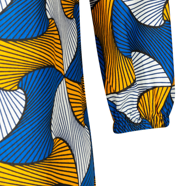 JS1.1 Elastic neck Jump Suit - African print blue