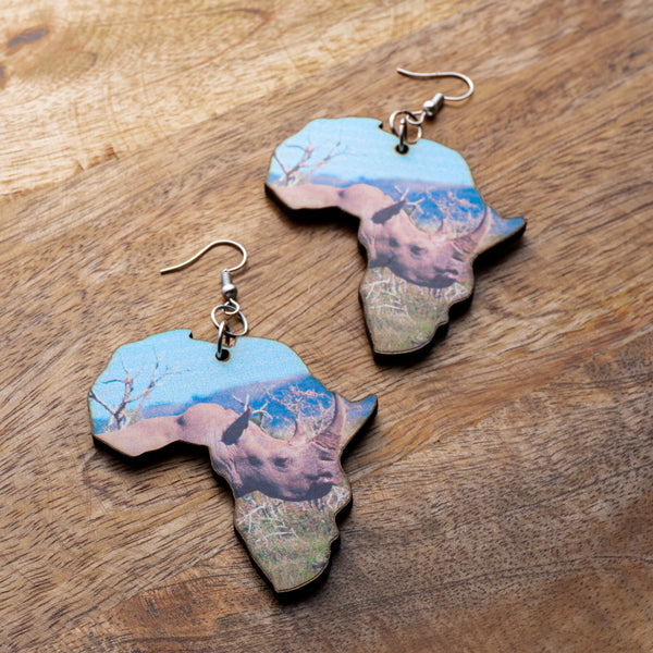 AE 14.1 Large Wooden Africa Map Earrings