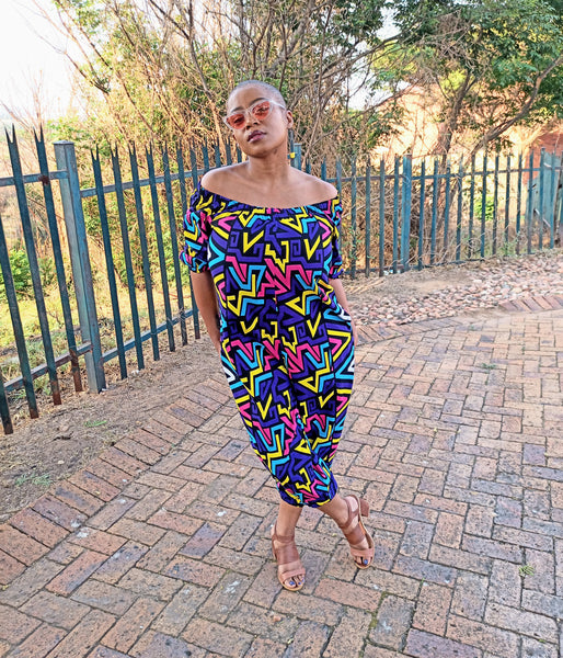 JS1.3 Elastic neck Jump Suit - African print multicolored