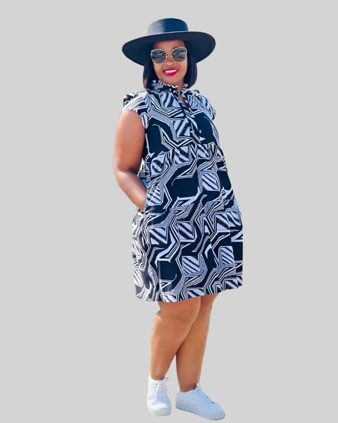 D15.1 - Ruffled Shift Dress with Mandarin Collar