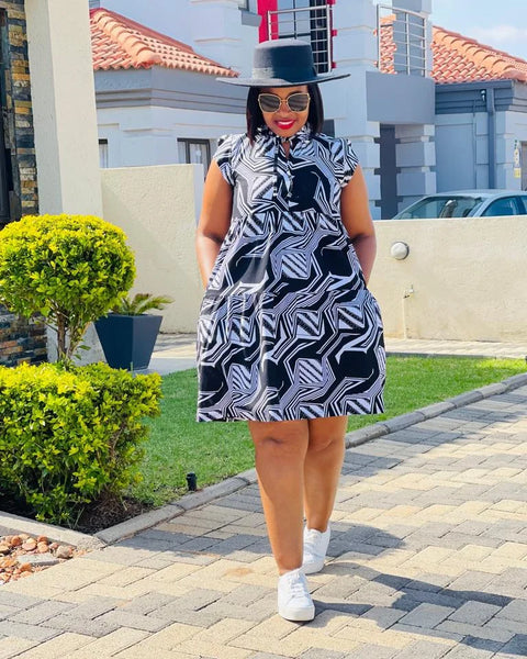 D15.1 - Ruffled Shift Dress with Mandarin Collar