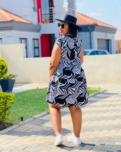 D15.1 - Ruffled Shift Dress with Mandarin Collar