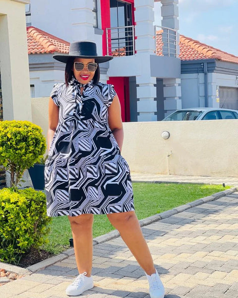 D15.1 - Ruffled Shift Dress with Mandarin Collar