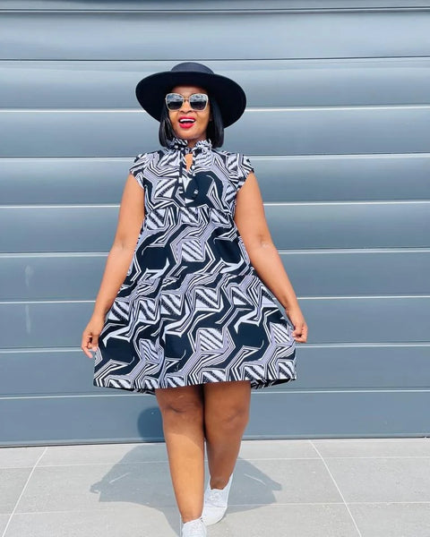 D15.1 - Ruffled Shift Dress with Mandarin Collar