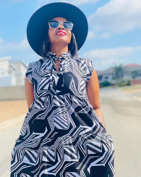 D15.1 - Ruffled Shift Dress with Mandarin Collar