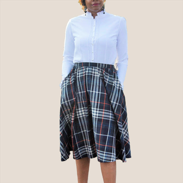S2.2 A-line Flair Skirt - Green Yarn Dyed Checks