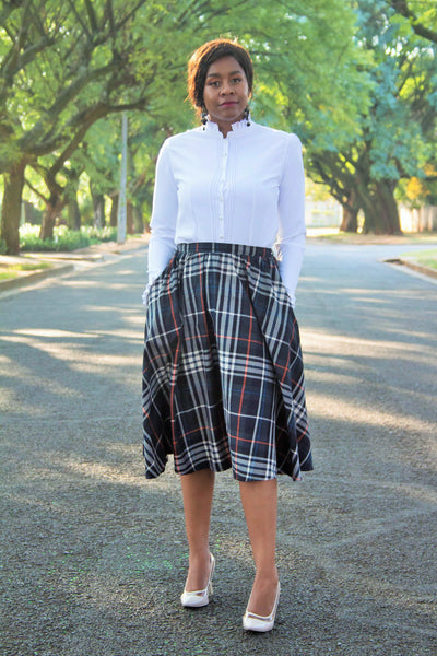 S2.2 A-line Flair Skirt - Green Yarn Dyed Checks