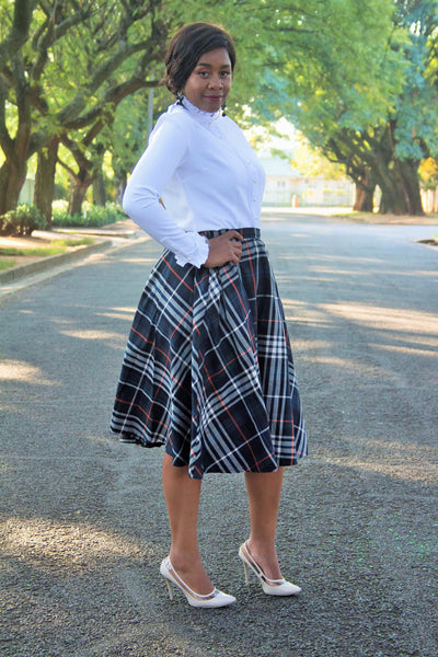 S2.2 A-line Flair Skirt - Green Yarn Dyed Checks