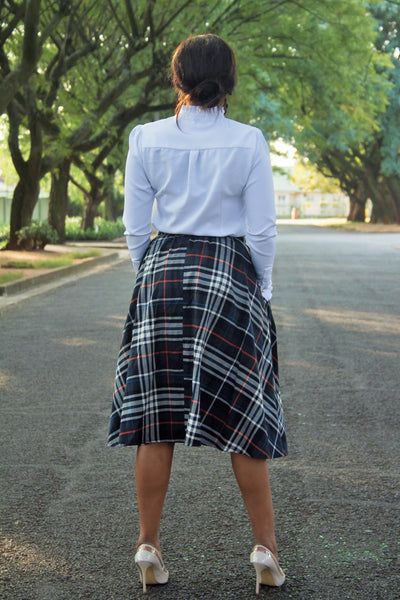 S2.2 A-line Flair Skirt - Green Yarn Dyed Checks
