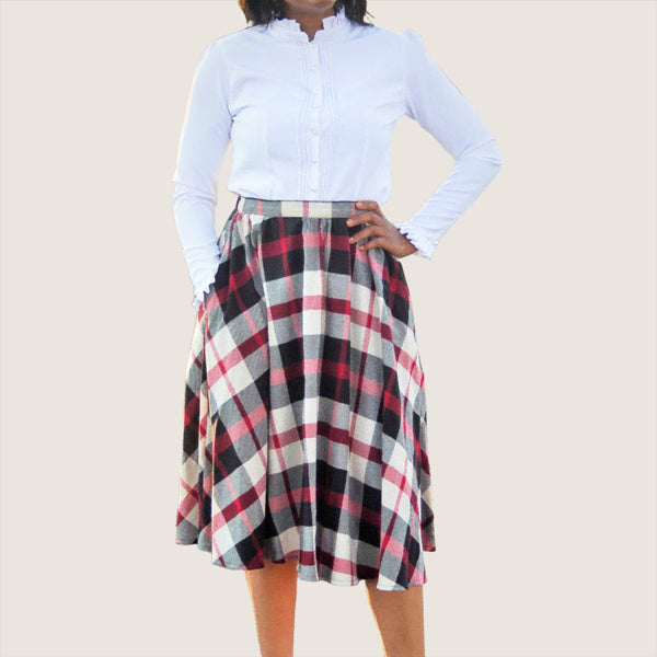 S2.1 A-line Flair Skirt - Red Yarn Dyed Checks