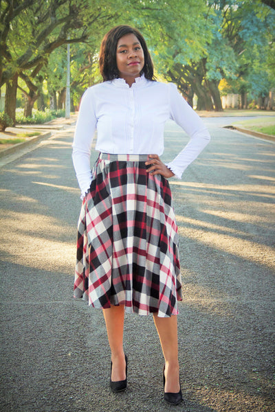 S2.1 A-line Flair Skirt - Red Yarn Dyed Checks