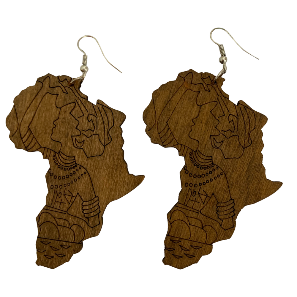 AE 14.1 Large Wooden Africa Map Earrings