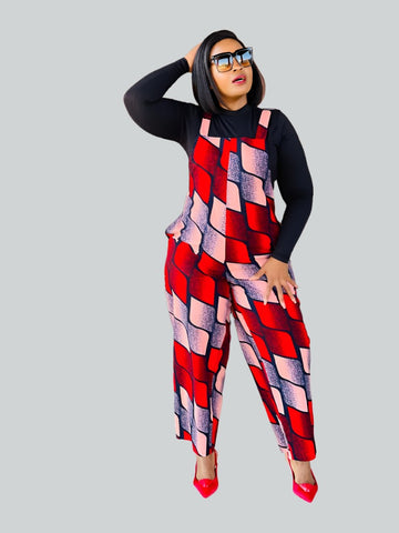 JS2.1 Dungaree Jumpsuit - African print red