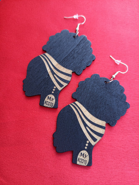 AE 26.1 My Roots Wooden Turban African Lady Earrings