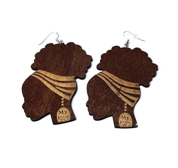 AE 26.1 My Roots Wooden Turban African Lady Earrings