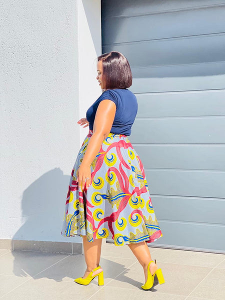 S4.3 Full Circle A-line Midi Skirt Swing - Multicolored African print