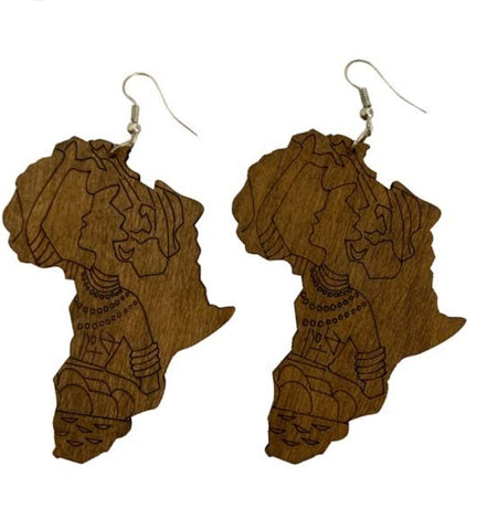 AE 14.1 Large Wooden Africa Map Earrings