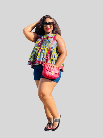 T13.1 Empire Waist Peplum Top - Multicolored African Print