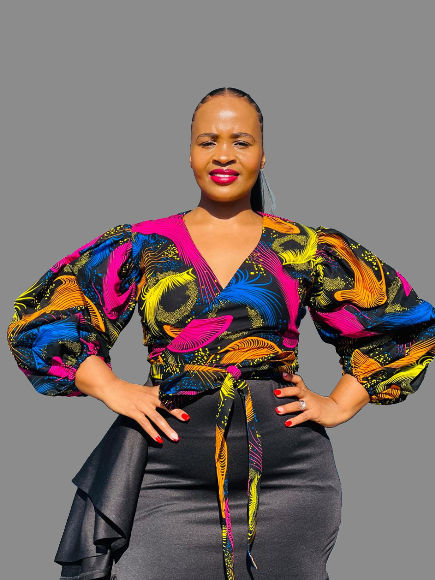 T11.1 Wrap Around Cropped Top- Multicolored African print – DMR