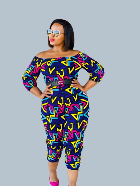 JS1.3 Elastic neck Jump Suit - African print multicolored