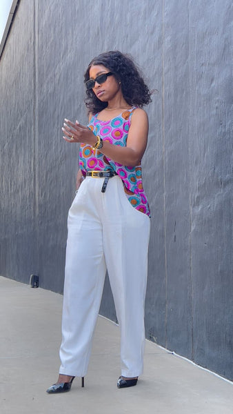 T15.1 High-Low Sleeveless Tank Top- Multicolor Circular Print