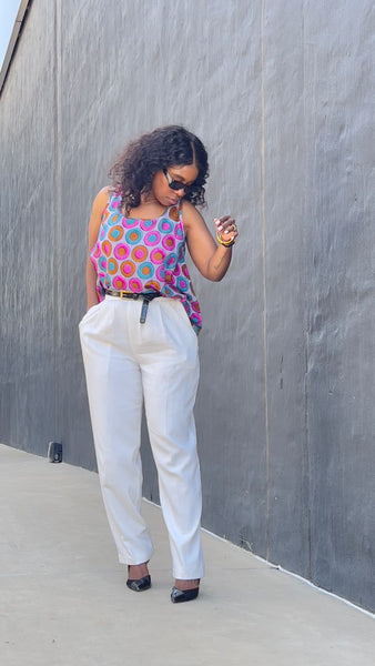 T15.1 High-Low Sleeveless Tank Top- Multicolor Circular Print