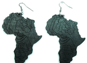 AE 14.1 Large Wooden Africa Map Earrings