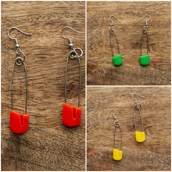 AE 13.1 Plastic Cap Safety Pin Hanging Earrings