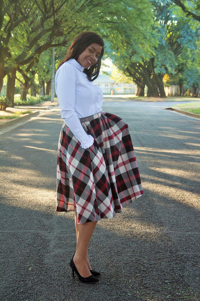 S2.1 A-line Flair Skirt - Red Yarn Dyed Checks
